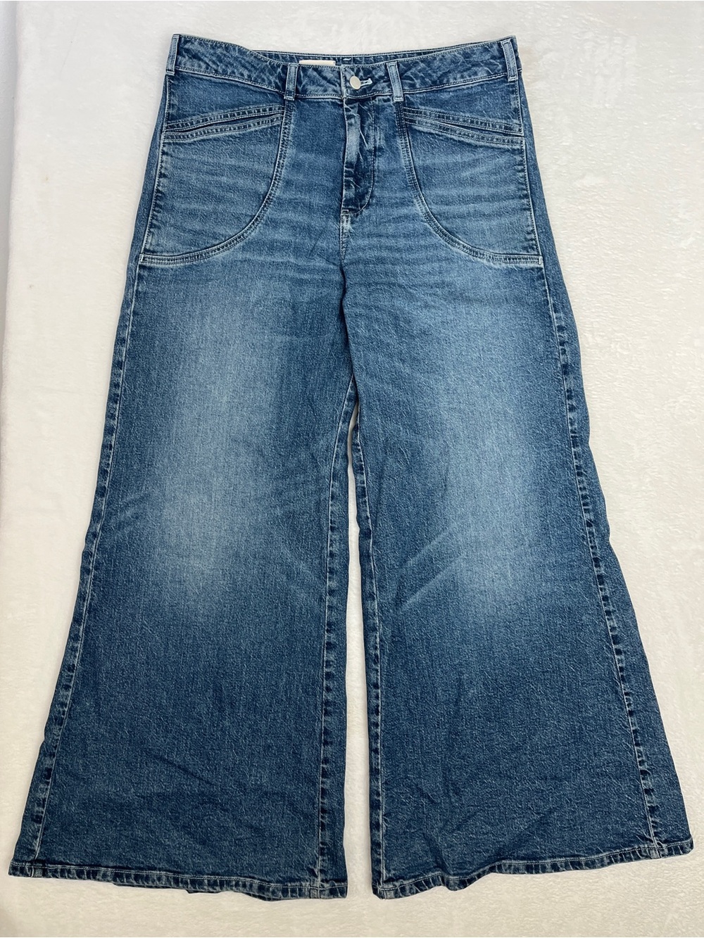Pilcro Women's Wide Leg Flare Jeans - Medium Blue Denim
